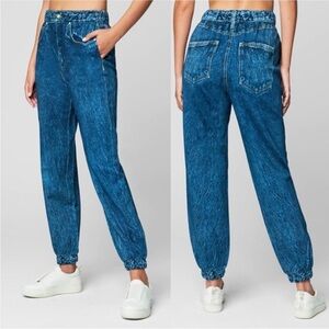 BLANKNYC French Terry Easy Come Easy Go Printed Blue Denim Pull On Jogger Sz XS